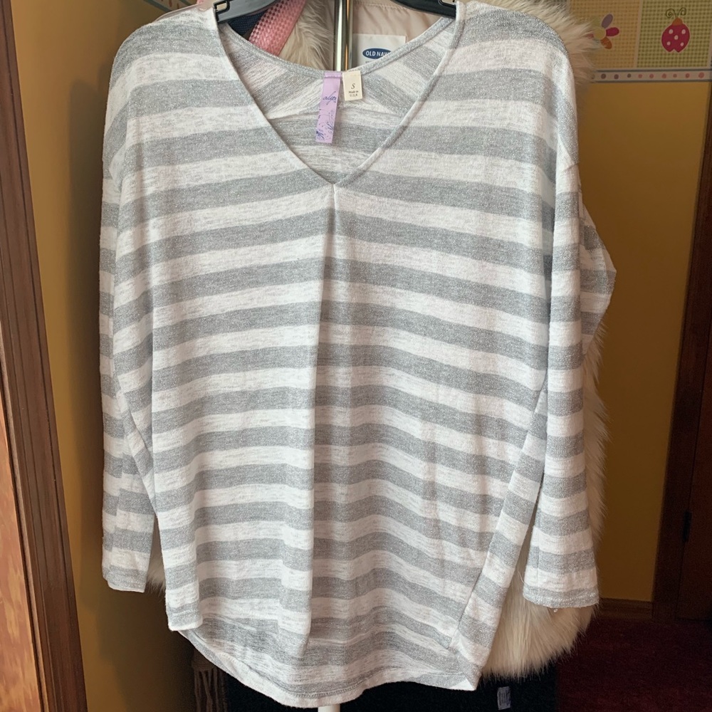 Silver and White Striped Sweater